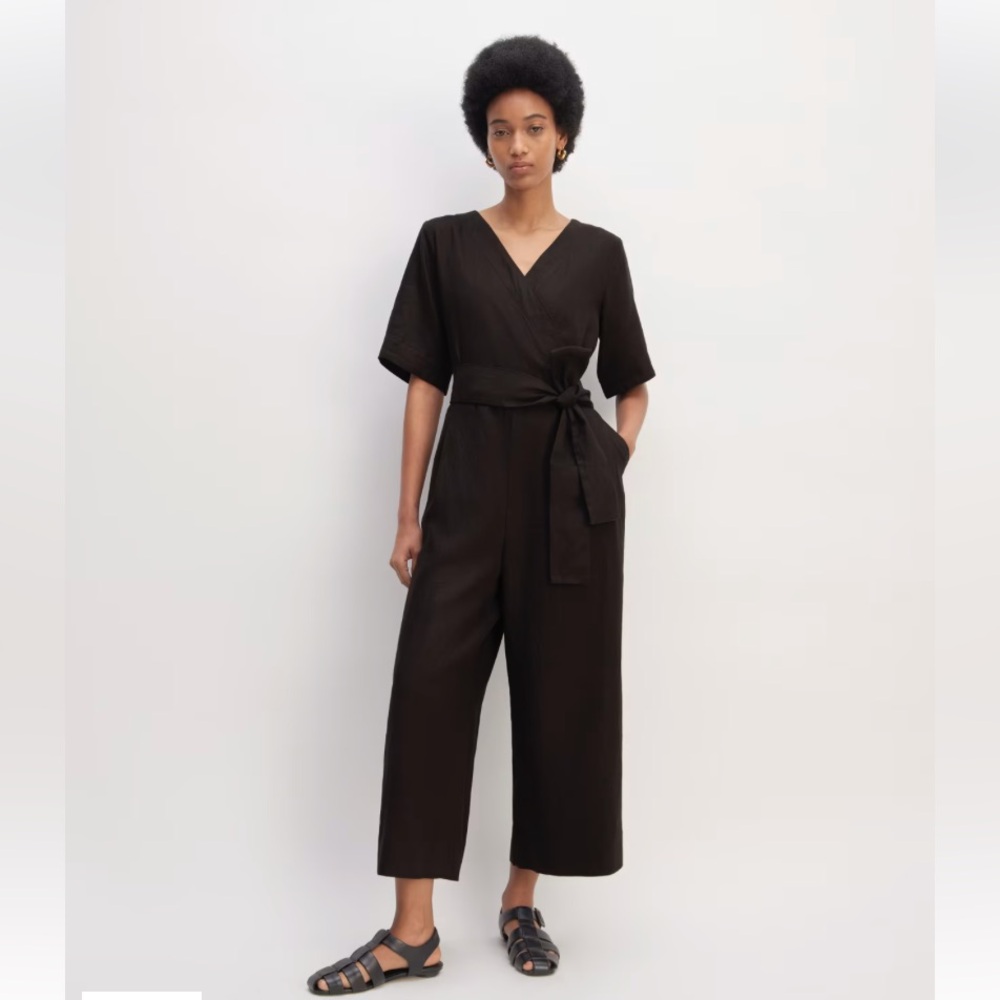 NWT Everlane The Wrap linen jumpsuit, Sz 6, Black